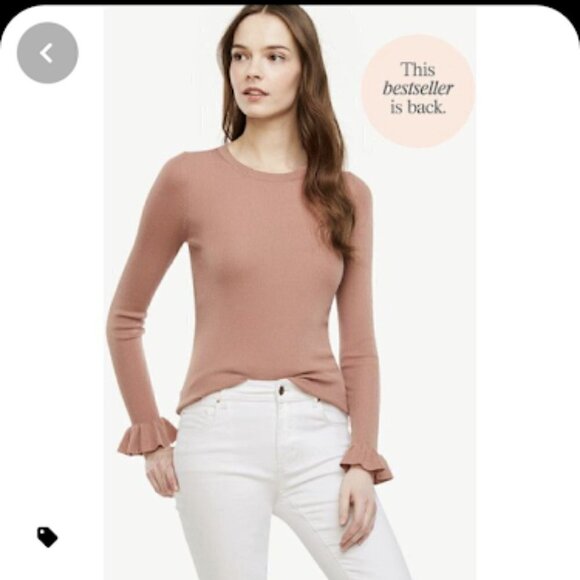 NWT Ann Taylor Sweater Knit Neutral Cream Ruffle Cuff Ribbed Bell Sleeve Plus - Picture 3 of 9